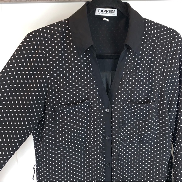 Express The Portofino Mini Black White Polka Dot Button Up Shirt  Dress sz S - Picture 3 of 9